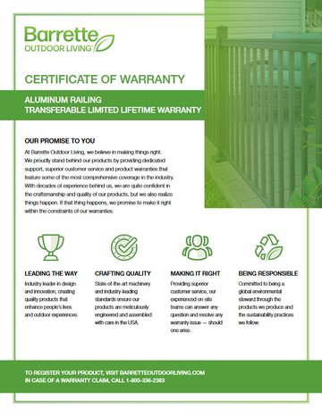 Barrette Certificate of warranty download warrantied information