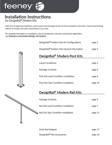 Download installation guidefor Modern rail designrail kits by feeney