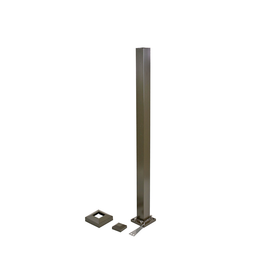 Westbury Standard Two Inch by Two Inch Post Kit comes with Cap and Flair as well as leveling bars to plum post, .09 inch thick aluminum is very durable and easy to maintain