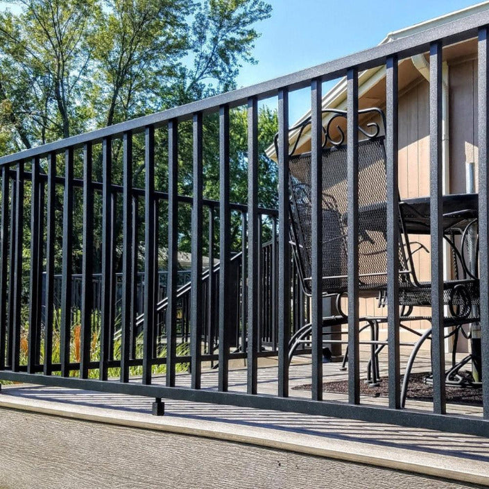 C10 Tuscany Level Railing Kits by Westbury with brackets and foot block included on 7' and 8' Level Rail Kits residential railing 36" deck handrail all aluminum black fine texture posts sold separately