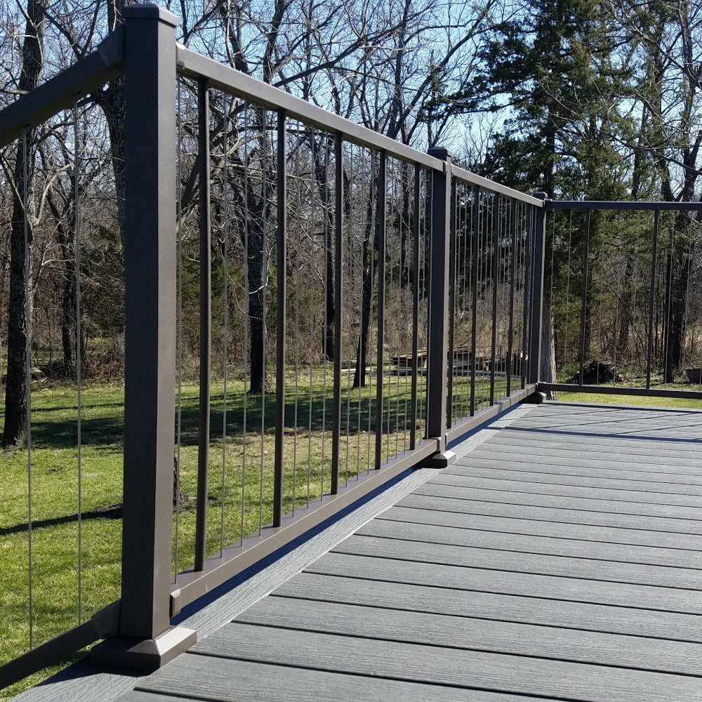 Level Railing meets stair railing in VertiCable an aluminum stainless steel cable system with prefabed panels for beauiful and easy cable rail