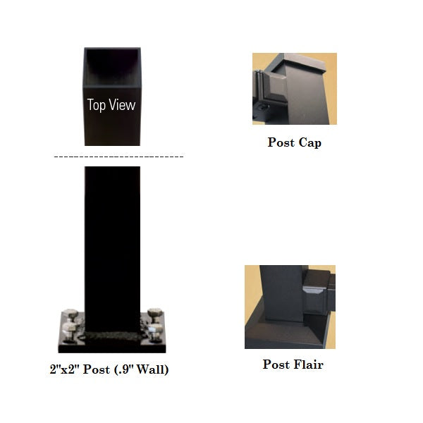 Westbury 2" Post Kit for Tuscany C10 C20 C30 railing systems aluminum post kit included post, post cap, post skirt or post flair, and leveling adjustors.
