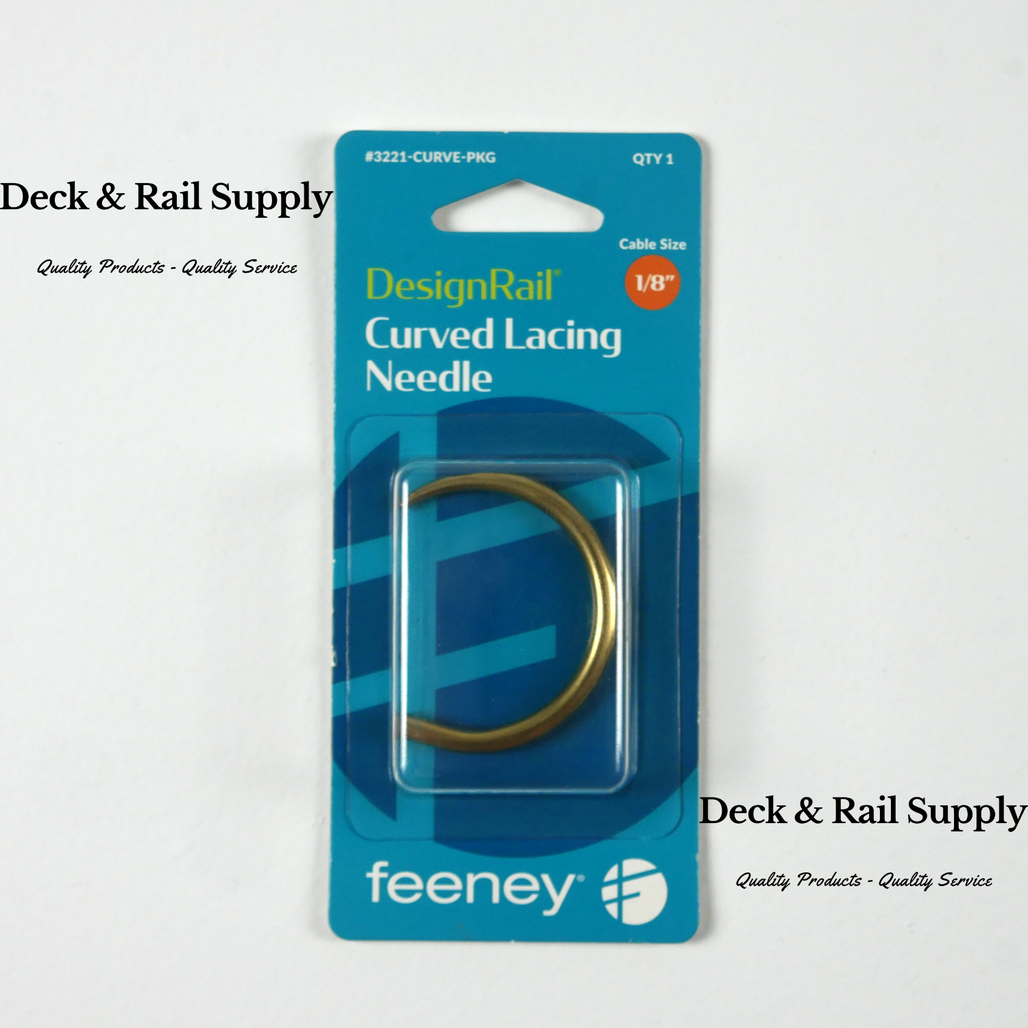 Feeney Curved Lacing Needle for 1/8'" cable is designed to be used with single corner posts to easily thread the cable 