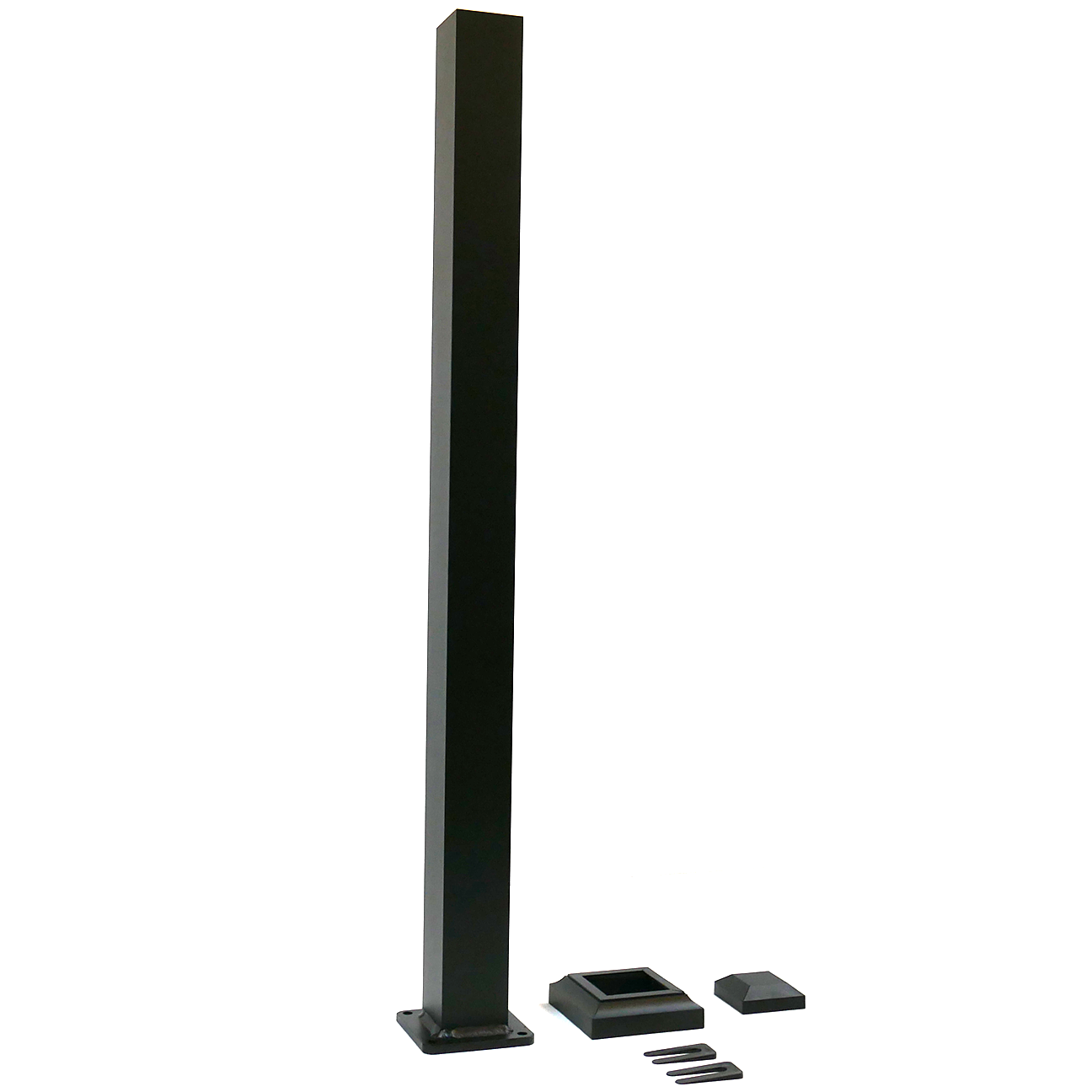 Product photo of Dekpro Textured Black 3" x 3" x 44" aluminum handrail post kit. Three inches by Forty Four Inches