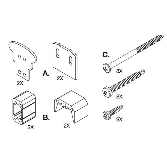Drawing and product lableling of 4/pk designrail bracket set cut kit textured black
