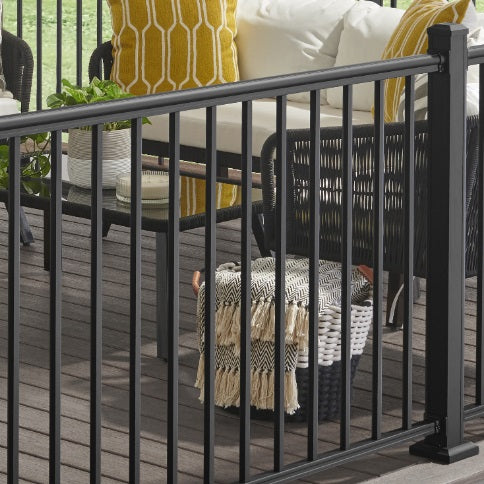 KeyLink Outlook Black Aluminum Handrail Guardrail profile for five foot rail kit at 36 inches tall covers 5 feet of railing between posts, posts not included
