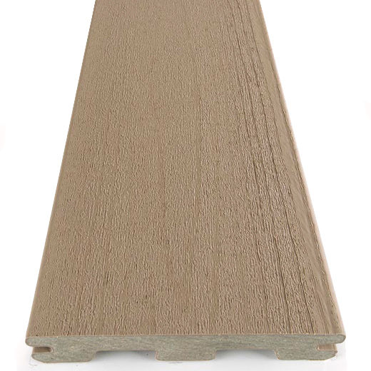 Sandy Birch side profile view baige capped composite grooved and non-grooved decking scalloped decking