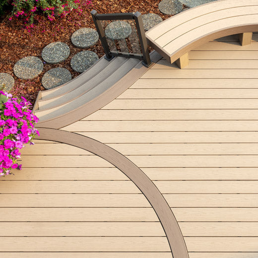 Brownstone curved pvc decking azek pvc can be moulded and bent to produce curved or radiaus decking