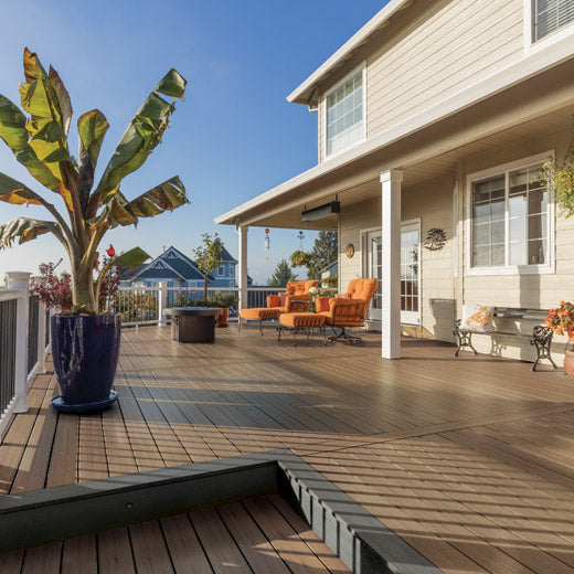 Coconut Husk Decking with Sea Salt Gray boarder timbertech composite prime plus decking